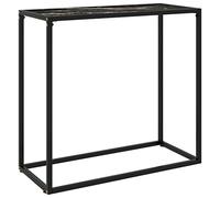 Tonture Table Console Noir en Verre trempé 80x35x75 cm avec Plateau marbre, Meuble d'appoint Robuste pour Salon, Bureau, entrée, Support Rangement et desserte