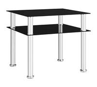 Tonture Table d'appoint noire 45 x 50 x 45 cm, en verre trempé avec étagère, élégante table en verre pour salon, chambre à coucher et bureau