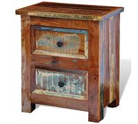 Tonture Table de chevet en bois recyclé avec 2 tiroirs, multicolore, 43 x 35 x 51 cm, fabriquée à la main pour chambre à coucher