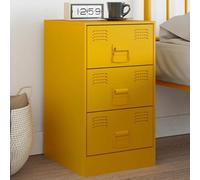 Tonture Table de Chevet Jaune Moutarde en Acier laminé à Froid 34,5x39x62 cm avec 3 tiroirs poignéES métal, Meuble de Rangement Pratique pour Chambre Salon Bureau Moderne Vintage
