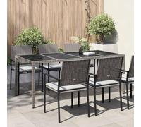 Tonture Table de jardin grise en polyrotin - 190 x 90 x 75 cm - Résistante aux intempéries - Revêtement par pulvérisation - Stable - Pour terrasse, balcon, extérieur, véranda, durable, peu encombrant