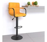 Tonture Tabouret de bar en tissu jaune moutarde - Chaise pivotante réglable en hauteur avec accoudoirs - Design moderne - Acier revêtu par pulvérisation - Pour cuisine, salle à manger, comptoir, île