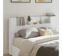 Tonture Tête de lit avec étagère Blanc, 160x16,5x103,5 cm, Panneau de bois composite, avec éclairage LED, design moderne pour chambre à coucher, espace de rangement