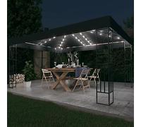 Tonture Tonnelle Anthracite 3x4 m avec Guirlande Lumineuse LED Blanc Chaud auvent Polyester Cadre Acier décor Croix abri Jardin terrasse Patio Protection Soleil Pluie Ambiance chaleureuse Solaire