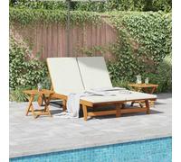 Tonture Transat Chaise Longue Bain de Soleil en Bois d'acacia Massif avec Coussin Blanc crème, Dossier et Repose-Pieds réglables, Design Pliable pour Jardin terrasse Balcon Piscine détente