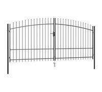 Tonture Woerden Double porte de jardin avec pointe en acier revêtu par pulvérisation Noir 400 x 224,5 cm Verrouillable avec poteaux, charnière et 3 clés