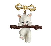 TONXX Broche Chat 3D Mignon Tenant Une Branche, épingle à Revers en résine Animal pour vêtements, décoration de Sac pour Enfants, épingle d'insigne de Chat de Dessin animé