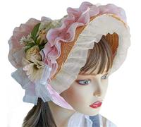 TONXX Chapeau de soleil en dentelle pour femme, chapeau de paille victorien, chapeau de paille à motif floral