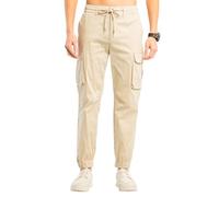 TONY BACKER Pantalon Cargo Homme Léger Été Casual Taille Élastique Fermeture à Lacets 2221, Kaki, S