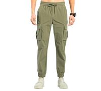 TONY BACKER Pantalon cargo pour homme, tissu léger d'été, taille élastique avec lacets, vert, M
