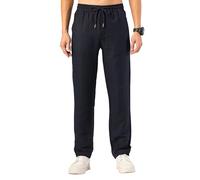 TONY BACKER Pantalon en lin pour homme léger avec poches d'été de yoga, pantalon de plage décontracté avec cordon de serrage élastique à la taille F7221, bleu, 50 W