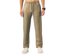 TONY BACKER Pantalon en lin pour homme léger avec poches d'été de yoga, pantalon de plage décontracté avec cordon de serrage élastique à la taille F7221, vert, 46W