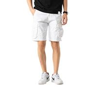 TONY BACKER Short Cargo Homme Short Vintage Coton Multi-Taxes Été Pantalon Court Cargo F7215, Blanc, 50W