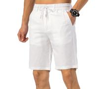 TONY BACKER Short Lin Homme Léger avec Poches Bermuda d'Été Pantalon Court Homme Short Décontracté, Blanc, 48W