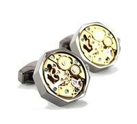 Tony & Paul. Boutons de manchette. mécanisme de montre Bernex, Acier rhodié. Gris platine - Fantaisie -