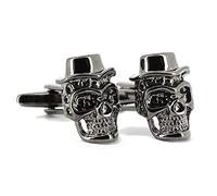Tony & Paul. Boutons de Manchette. tête de Mort Blackhat, Acier rhodié. Gris Argent Intense. Fantaisie.