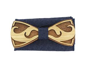 Tony & Paul. Coffret nœud papillon. moustache, BOIS. Bleu Jeans - Fantaisie -