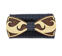 Tony & Paul. Coffret nœud papillon. moustache, BOIS. Bleu marine à pois blanc - Pois -