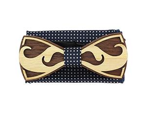 Tony & Paul. Coffret nœud papillon. moustache, BOIS. Bleu marine à pois blanc - Pois -