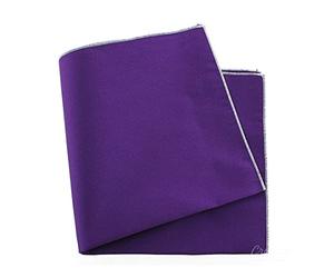 Tony & Paul. Pochette. Cousue main, Soie. Mauve violette ourlet blanc - Uni - FABRIQUE EN ITALIE.