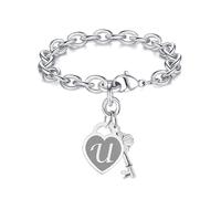 TONY & SANDY Bracelets à breloques initiales pour filles et femmes - Bracelet en acier inoxydable - Cadeau personnalisé pour anniversaire, remise de diplôme, Pâques - Bijoux pour adolescentes