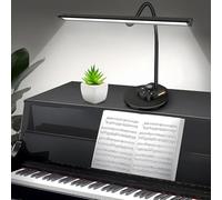 TonyEst Lampe de piano pour piano à queue/droite, lampe de bureau LED avec 5 modes de couleur, port de charge USB, col de cygne à intensité variable, minuterie d'arrêt automatique, métal noir
