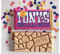 Tony's Chocolonely - Chocolat blanc à la framboise et au sucre crépitant, 180g