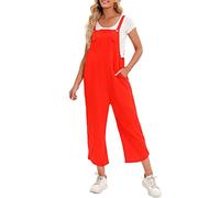 Tonysa Combinaison Femme avec Ceinture Réglable, Jambe Large et Poches, Body en Coton pour Vacances, Loisirs, Vert/rouge (Moyen)