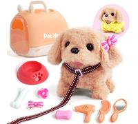 TONZE Chien Enfant Jouet Fille 2 3 4 5 Ans Chien Interactif Robot Set avec Mallette de Transport, Laisse et Cape Mignonne, Peluche Qui Marche et Aboie Jouet Enfant 2 3 4 Ans