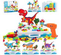 TONZE Mosaique Puzzle Jouet Enfant 3 Ans Garçon Fille, Jeux de Construction Puzzle 3D Dinosaure Bricolage Perceuse Jeux Educatif 3 4 Ans Cadeau Enfant Fille Garcon 3 4 5 6 Ans (201 pièces)