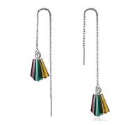 TONZN Boucles d'oreilles 925 Sterling Silver Tricolor Crystal Boucles d'oreilles Fashion LongEngagement Party Jewelry Gift Accessoires