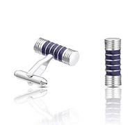 TONZN Boutons de Manchette Chemise Stable et Lourde Homme d'affaires Accessoires de Cylindre à Rayures Noires et Bleues Boutons de Manchette Cadeau (Couleur : Bleu) (Bleu)