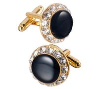 TONZN Boutons de Manchette Noirs incrustés de Diamants Ronds Chemise française Formelle Clous de Manchette de Manchette (D 20mm)