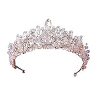 TONZN Diadème de Luxe en Or Rose avec Perles en Cristal en Forme de cœur et Diamants, Grand diadème de Concours de beauté en Strass, Accessoires pour Cheveux de Mariage
