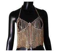 TONZN Multi Layer Crystal Tank Top Backless Bra for Women Sexy Jewelry Strass Body Chain Chest Nightclub (Color : E, Size : As Shown) (D comme indiqué)