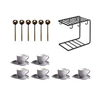 TONZN Tasses à café tasses à expresso en porcelaine avec soucoupes et cuillères 5 oz tasse à café et soucoupe ensemble de décoration bord doré et support en métal noir, ensemble de 6 (couleur : gris)