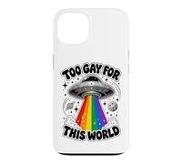 Too Gay for This World UFO Alien LGBTQ Pride Graphic Coque pour iPhone 13