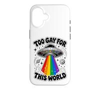 Too Gay for This World UFO Alien LGBTQ Pride Graphic Coque pour iPhone 16