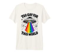 Too Gay for This World UFO Alien LGBTQ Pride Graphic T-Shirt Haut de Gamme