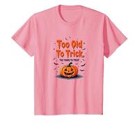 Too Old to Trick Too Young to Treat Halloween Humour T-Shirt, Enfant, Rose, 8 Ans