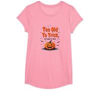 Too Old to Trick Too Young to Treat Halloween Humour T-Shirt, Fille, Rose, XS