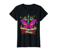 Too Queer for Your Comfort Papillon Dague Pride Art T-Shirt Graphique avec Valeur, Femme, Noir, XS