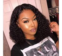 TOOCCI 13 X 4 Lace Frontal Wig Cap Braids Wig Human Short Bob Afro Kinky Curl Perruque Bresilienne Cheveux Naturels Brésilienne Natural Hair Wigs (14 pouce)