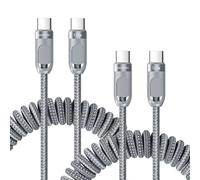 toocki 2 Pack Cable USB C vers USB C 60 W Nylon Tressé Câble Spiralé Tyoe C Charge Rapide Compatible avec Samsung Galaxy S20 / S10 / S9 / S8 + Note Series, pour Voiture Android, Carplay (1,5 M, Gris)