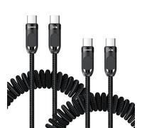 toocki 2 Pack Cable USB C vers USB C 60 W Nylon Tressé Câble Spiralé Tyoe C Charge Rapide Compatible avec Samsung Galaxy S20 / S10 / S9 / S8 + Note Series, pour Voiture Android, Carplay (1,5 M, Noir)
