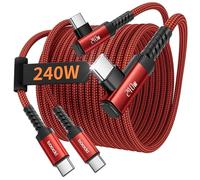 toocki 240W Câble USB C vers USB C 3M [2 Pièces], Angle 90 Degrés Type-C Charge Rapide PD3.1 Nylon Tressé Compatible avec iPhone 17 16 Pro Max Galaxy S25 S24 Ultra Pixel 7 MacBook Air, Rouge