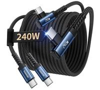 toocki 240W Câble USB C vers USB C 3M [2 Pièces], Angle 90 Degrés Type-C Charge Rapide PD3.1 Nylon Tressé Compatible avec iPhone 17 16 Pro Max Galaxy S25 S24 Ultra Pixel 7 MacBook Air, Bleu