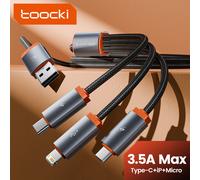 Toocki câble USB 3 en 1 vers Port Micro iP de Type C charge rapide pour iPhone 14 13 12Pro Max Samsung Xiaomi Huawei cordon de données Airpods Orange 0,6M