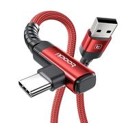 toocki Câble USB-A vers USB-C 1M, 3A Charge Rapide, 90 Degrés Tressé, Rouge | Cable Chargeur Type-C, Angle 90° Connecteur Coudé, Tressé Durable pour Galaxy S10/S10+/Switch/Android, Idéal Maison/Voyage