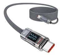toocki Cable USB C 100W, 2M Charge Rapide PD 20V/5A avec Affichage LED, Câble USB-C Vers USBC Nylon Tressé Compatible pour iPhone 17 Pro Max/16/16 Pro Max/15, MacBook, Galaxy S25/S24, iPad, Gris